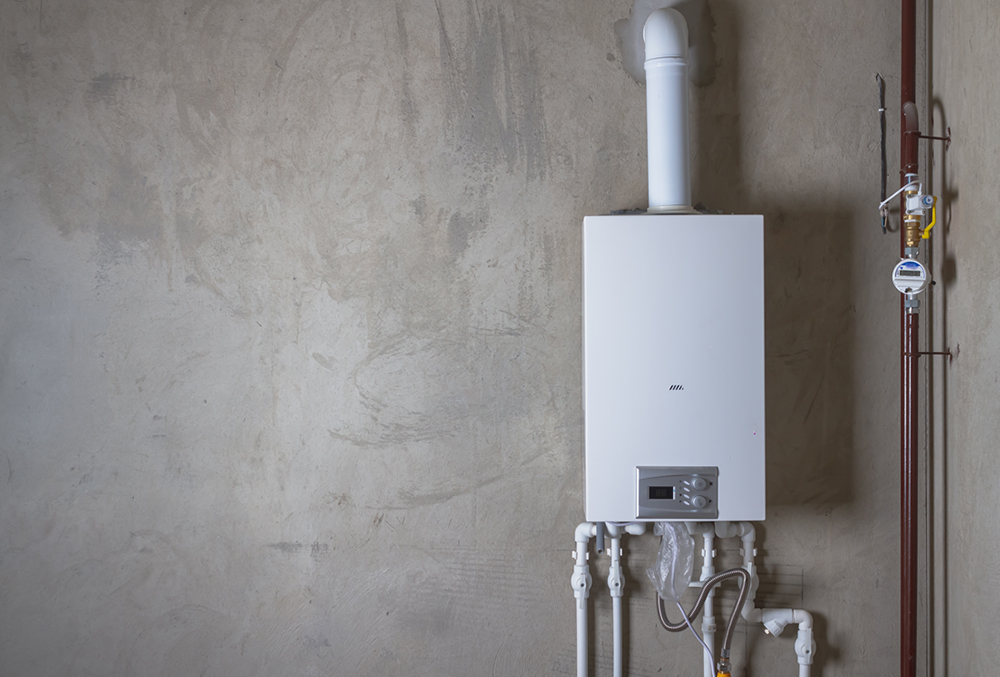 Tankless water heater on wall